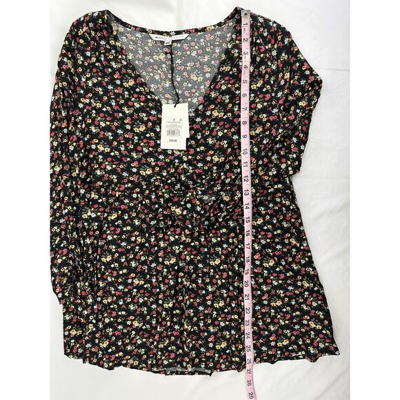 The Nines by Hatch Womens Blouse Size Small V-Neck Black Floral NWT Long Sleeve - Picture 4 of 10